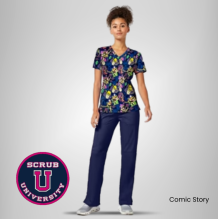 Cherokee Women's Comic Story Print Scrub Top 2