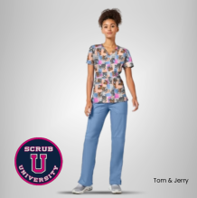 Cherokee Women's Tom Cat Time Tom & Jerry Print Scrub Tops 2