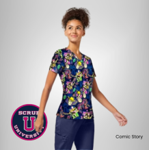 Cherokee Women's Comic Story Print Scrub Top 3