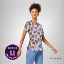 Cherokee Women's Tom Cat Time Tom & Jerry Print Scrub Tops 3