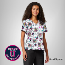 Cherokee Women's Head Skyward Print Scrub Top 3