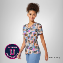 Cherokee Women's Tom Cat Time Tom & Jerry Print Scrub Tops 4