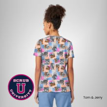 Cherokee Women's Tom Cat Time Tom & Jerry Print Scrub Tops 5