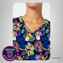 Cherokee Women's Comic Story Print Scrub Top 6