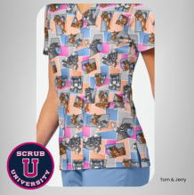 Cherokee Women's Tom Cat Time Tom & Jerry Print Scrub Tops 7