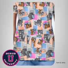 Cherokee Women's Tom Cat Time Tom & Jerry Print Scrub Tops 8