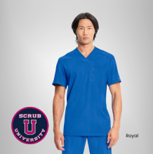 Infinity Men's V-Neck Knit Panel Solid Scrub Top 8