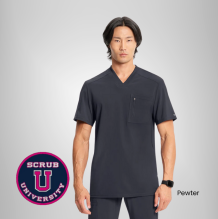 Infinity Men's V-Neck Knit Panel Solid Scrub Top 7