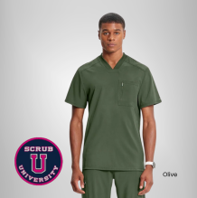 Infinity Men's V-Neck Knit Panel Solid Scrub Top 6