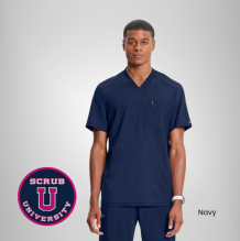 Infinity Men's V-Neck Knit Panel Solid Scrub Top 5