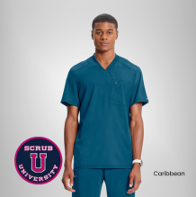 Infinity Men's V-Neck Knit Panel Solid Scrub Top 4