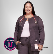 Cherokee Revolution Women's Snap Front Solid Scrub Jacket 9