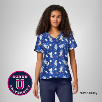 Cherokee Women's Nurse Bluey Print Scrub Top