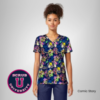 Cherokee Women's Comic Story Print Scrub Top