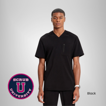 Infinity Men's V-Neck Knit Panel Solid Scrub Top