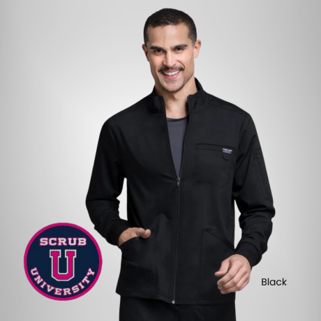 Cherokee Revolution Men's Zip Front Solid Scrub Jacket 1